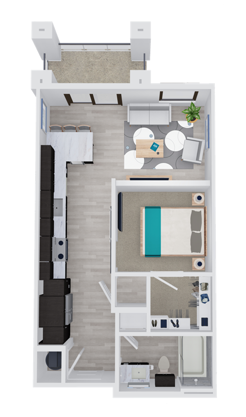 Floor plan for 1 bed, 1 bath, 552 sqft